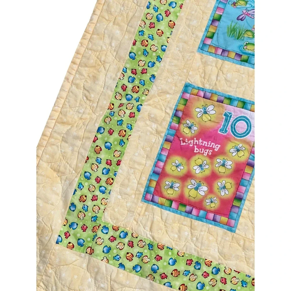 Handmade Counting Garden Baby Quilt 38x55 Ladybug Butterfly Bugs Flowers